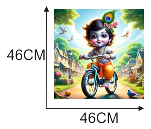 Image of Akki World Bal Kanhiya With Bicycle Wall Poster For Pooja Room, Bedroom, Kids Room, (Size - 46Cm X 46Cm)