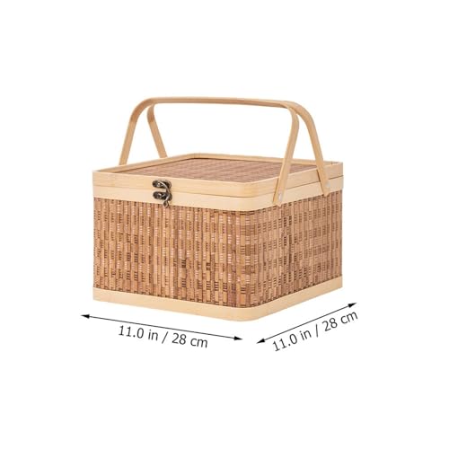 Cesta de bambú tejida para un picnic de fin de semana con tapa protectora 5