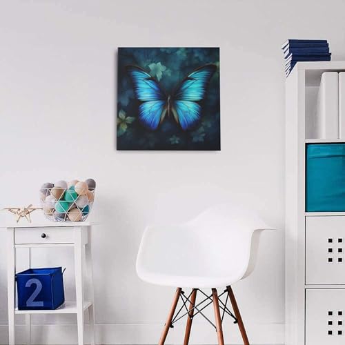 Toile murale papillon bleu haut de gamme avec cadre robuste - 5