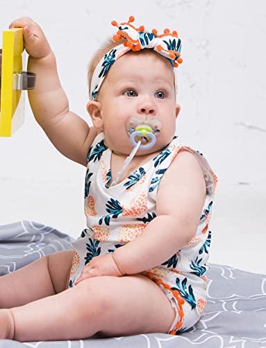 Newborn Girls Cartoon Pineapple Jumpsuits 3D Printed Navy Green Leaves Onesie For Babys Summer Sleeveless Pom Pom Lace One Piece Playsuits With Headband Boys Casual Party Wear Outfits, 0-3 Months #TOP4