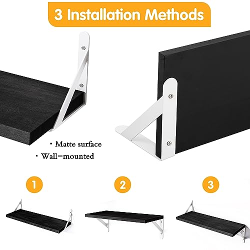 Image of YGEOMER Floating Shelves for Wall, Different Sizes Black Wall Shelves for Living Room, Bathroom, Bedroom, Kitchen, Home Decor (Set of 4)