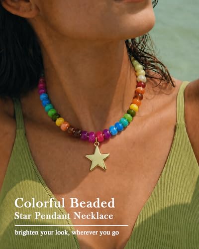 calmit Colorful Chunky Beaded Necklace for Women Star Statement Necklace — view 2