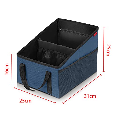Image of YOOFAN Car Seat Organizer - Passenger Seat Organizer, Collapsible Small Car Seat Storage for Console Front or Back, Automotive Backseat Organizer with Belt 4 Cup Holders for Kids Accessories, Blue