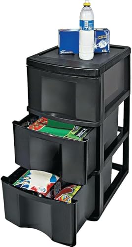Gaveteiro Organizador Plástico com 3 Gavetas Grandes Preto