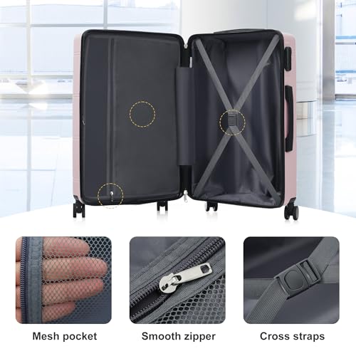 Image of 6 Pcs ABS Hardshell Luggage Set Spinner Wheel Suitcase Suitcase Baby Pink