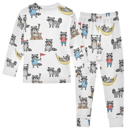Pajama Sets Long Sleeve Cute Raccoon Adventure Pattern Soft Comfy Sleepwear 2 Piece PJS 3-8T3