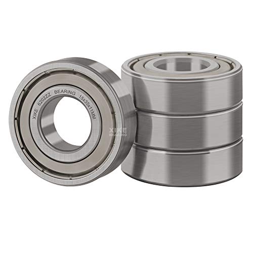 XiKe 4 piezas 6202ZZ Rodamiento de bolas 15x35x11mm Acero cromado, Pre-lubricado, Doble junta metálic, 6202-2Z Rodamientos rígidos a bolas con juntas