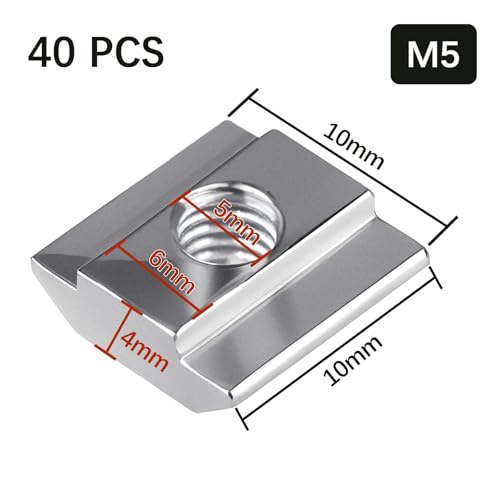 Ziamzra 40 Stück Nutensteine M5 20-Serie T Nut Schiene M5 Nutenstein Kohlenstoffstahl Gleitmuttern Schwer 6-Typ B Schiebemuttern für Aluprofil Extrusionsschlitz
