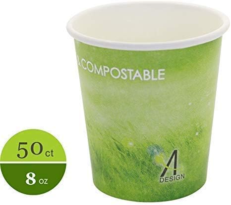 A+ DESIGN Special Green Grass Design Paper Hot Coffee Cups Eco-friendly,100% Blodegradable&Compostable (Green grass, 50 count, 8 oz) - Image 2