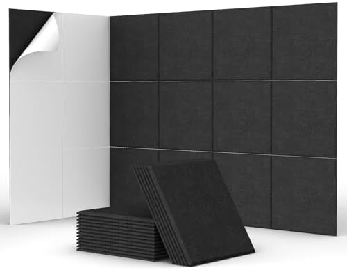 18 Pakietów Samoprzylepnych Paneli dźwiękochłonnych, TONOR 30x30x0,9 cm Kwadratowe Panele Dźwiękochłonne, Panele Dźwiękochłonne o Wysokiej Gęstości do Studia Nagrań, Domu, Biura, Czarny