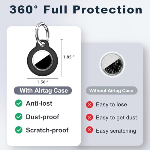 1|2|4 Pack for Airtag Holder Case with Keychain, Shockproof GPS Cover Anti-Scratch Key Chain for Air Tags, for Airtag Accessories for GPS Item Tracker Cases for Bags, Luggages, Black4
