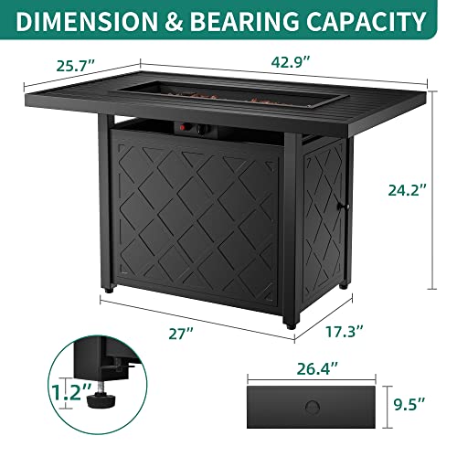 43-Inch Fire Table, 50000 BTU Gas Firepit with Volcanic Stone Black main image 0