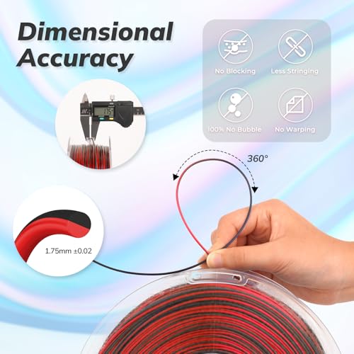 Image of AMOLEN Silk PLA 3D Printer Filament, Shiny Multicolor Rainbow PLA Filament 1.75mm, Fast Color Change PLA 3D Printing Filament for Most FDM 3D Printer, Black Red, 1kg (2.2lbs)