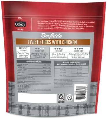 Ols ~Roy Rawhide Chicken Sticks Dog Treats, Chicken Flavor, 5 Inch, 50 Count, 3 Pack