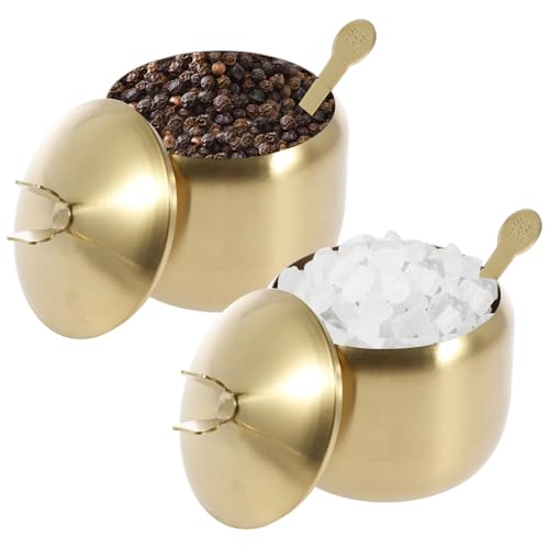 VAVPUP Cuenco de azúcar de acero inoxidable para especias, fácil de limpiar, botella de especias de color dorado, maceta de almacenamiento versátil, práctica olla de azúcar, forma de tambor,