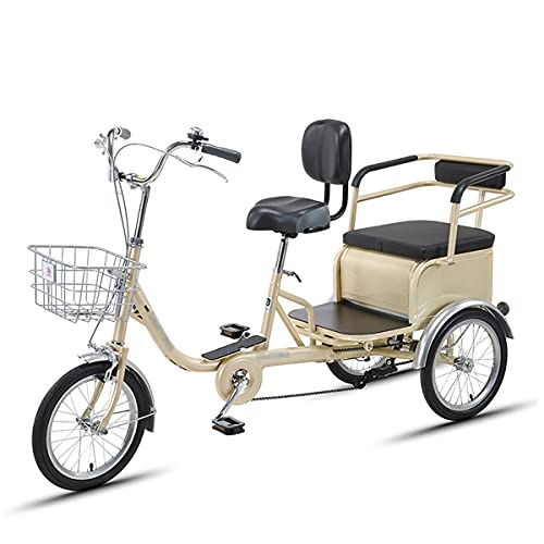 三輪バイク、三輪クルーザーバイク 14インチ 大人用三輪車 後部座席とシートバックレストバスケット付き レクリエーション ショッピング ピクニック エクササイズ メンズ レディース サイクリング ペダリング