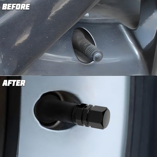 Image of Osilly Car Tire Stem Valve Caps, 8 PCS Aluminum Alloy Valve Stem Covers, Leak-Proof Tire Cap Cover Accessories, Hexgon Style Wheel Air Valve Caps for SUV Car Bike (Black)