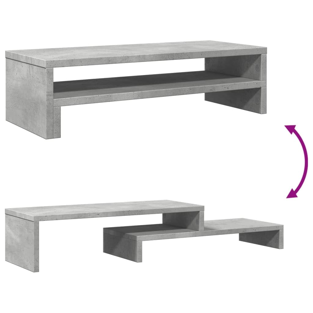 Supporto per monitor in legno grigio cemento, 54 x 22 x 15 cm, organizer da scrivania per computer portatile, postazione di lavoro, home office e gaming, portata 25 kg