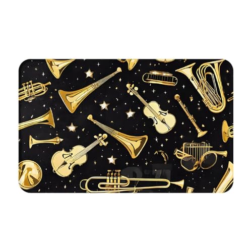 Musical Instruments Print Living Room Bathroom Kitchen Anti Slip and Absorbent Carpet, Indoor Entrance Door Muddy Floor Mat, Ultra Soft Washable Carpet 21x31.5 Inches