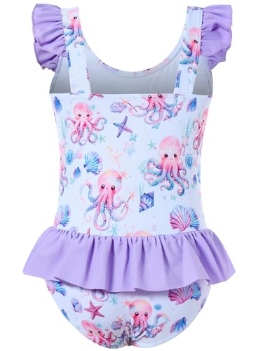 Image of Vieille Toddler Little Girls One Piece Swimsuits Ruffles Bathing Suits Mermaid Dinosaur Swimwear 2-7T