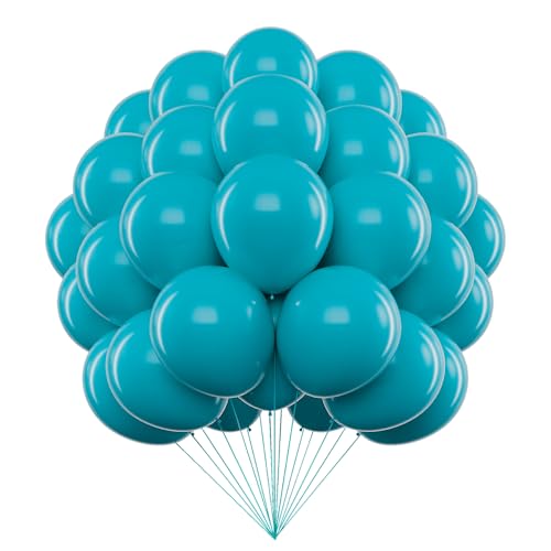 IXVAN Turquoise Blue Peacock Blue Balloons 12 Inch 110 pcs Thick Matte Teal Cyan Color Balloons Latex Helium Party Balloon for Baby Shower Wedding Graduation Party Decorations