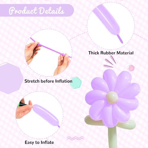 Image of 100Pcs Pastel Purple 260 Balloons, Long Balloon for Tying Balloon Arch, Long Skinny Balloons for Twisting Ballons Animal balloons Birthday Party Wedding Festival Decorations