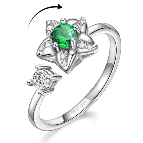 CRYSLOVE Bague Anti Stress en Argent Sterling 925 pour Femme Zircon Cubique La Pierre de Naissance...