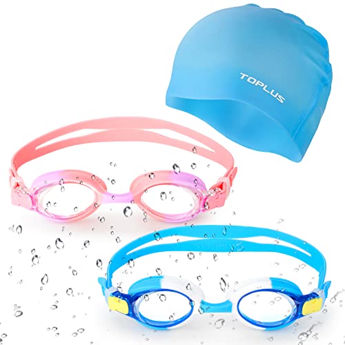 TOPLUS Gafas de natación para niños, gafas de protección para niños, gafas de natación sin fugas, protección UV, silicona suave, puente nasal, color rosa Cover