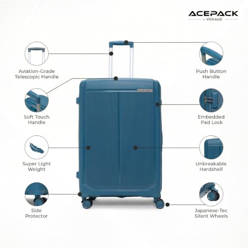 Image of ACEPACK - MEGATRON Set Of 3 Pieces (Small + Medium + Large) Trolley Bag, Lightweight Luggage Suitcase With Spinner 8 Wheel, Unbreakable Polypropylene Hard Shell, In-Built Number Lock, 3 Years Warranty