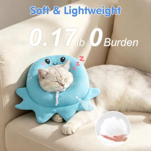 Image of BEAUTYZOO Cat Cone Collar Soft,Cat Donut Recovery Collar After Surgery to Stop Licking,Kitten E Collars Neck Pillow Cone for Cats,Adjustable Elizabeth Pet Collars for Puppy Small Dogs,Blue Octopus S