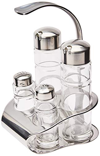Tramontina 61119000 Galheteiro em Vidro e Aço Inox com Alça com 4 Peças, Prata