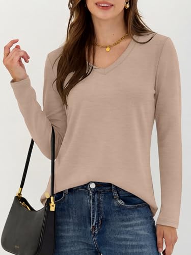 Image of ANRABESS Long Sleeve Shirts for Women Wrinkle Free V Neck Fall Top