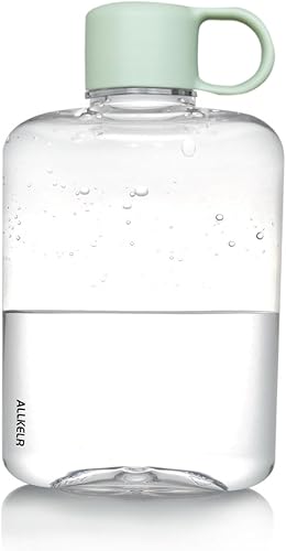 ALLKELR Botella de agua plana portátil, sin BPA, botella de agua de viaje de plástico Tritan para campamento, fitness, deportes al aire libre, se