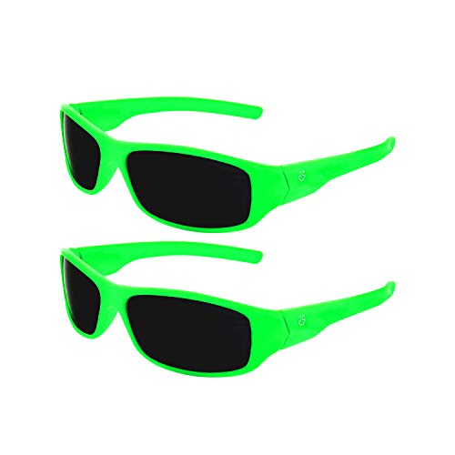 Kids Wraparound Sunglasses for Boys and Girls – Non Polarized Smoke Lenses With Gray Tint - Neon Green - by Optix 55