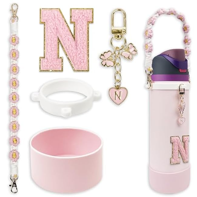 SITKOL Silicone Boot Cute Monogram Set Compatible with Owala Water Bottle 24 oz, 32 oz, 40 oz - Perfect Letter Owala Accessories for Owala Tumbler, Owala Free Sip, Pink Owala, Black Owala