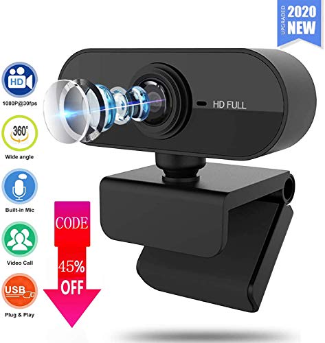 [2020 Premium Version] 1080P HD Auto Focus Webcam with Microphone,360-Degree Wide View Angle