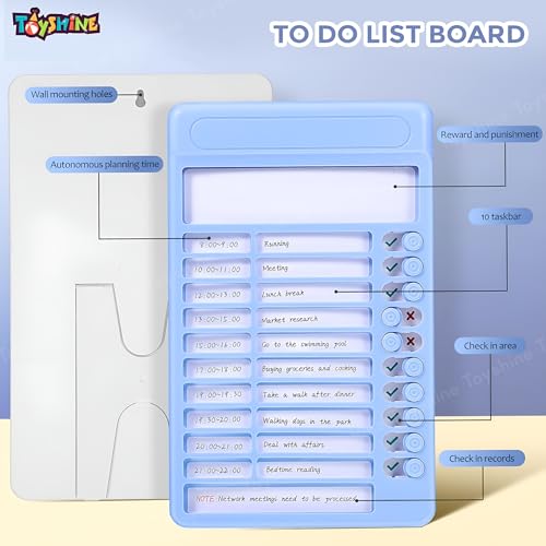 Image of Toyshine Portable Self-Discipline Chores Chart|Schedule Tracker with 15 Pcs Blank Paper Sliding Morning Routine Planner|Daily Checklist Board Perpetual Planning Reminder for Home School Office -Blue
