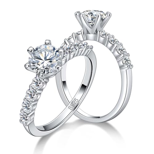 Moissanite Engagement Ring, 1CT D Color VVS1 Clarity, 925 Sterling Silver Promise Anniversary Bridal Ring for Women Size 4-11