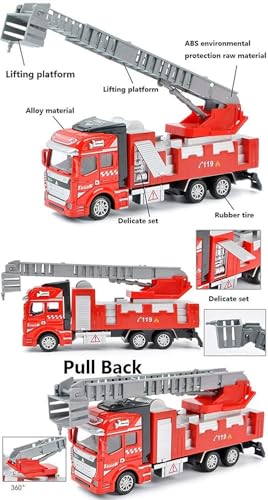 Image of Die cast 1:32 Scale Fire Truck Toy Set of 3 with Pullback Action Figure & Friction Powered Toy Truck for Kids Boy Girl Gift [Colors as Per Stock]