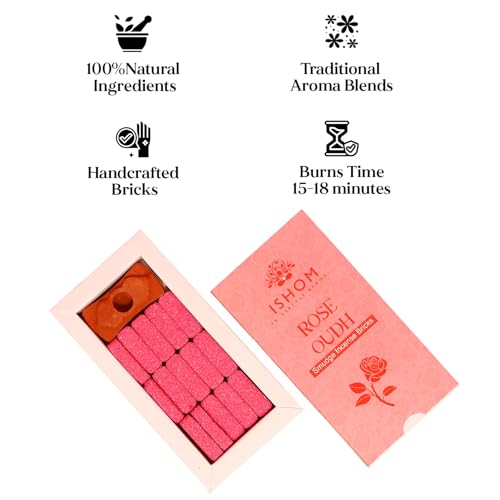 Image of Rose Oudh Smudge Incense 15 Bricks with Holder Combo, Natural Rose Oil & Agarwood Powder, Long Lasting Aroma for Love Affection Bonding, Home Purification, Meditation & Aromatherapy