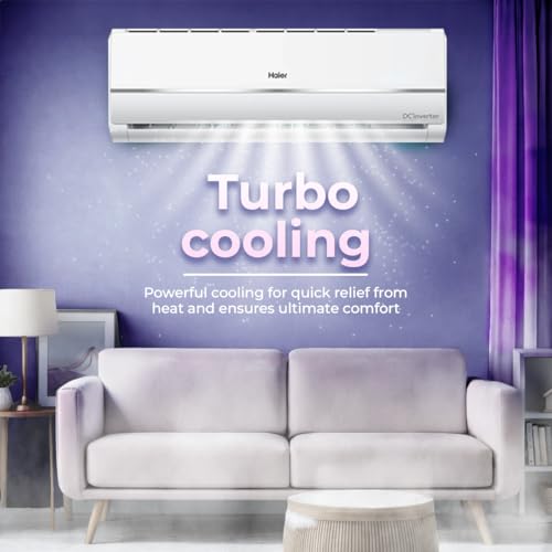 Image of Haier 1 Ton 3 Star Twin Inverter Split AC (Copper, 7 in 1 Convertible, Frost Self Clean, HD Filter, Cools at 54C, Long Air Throw - HSU11V-TMS3BN-INV,White)