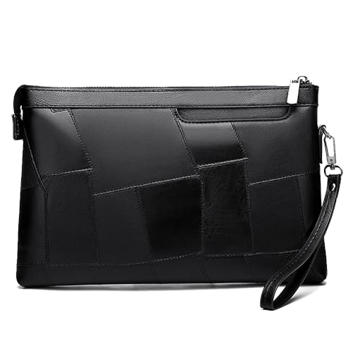 A-QMZL Bolso de hombre de mano de muñeca negra El nuevo bolso hombre piel elegante gran capacidad bolso con ranura para tarjetas para trabajo viaje casual oficina bolso, negro 2, Voga