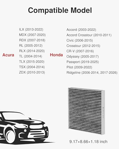 Image of Puroma Cabin Air Filter with Activated Carbon, Replacement for CP134, CF10134, Honda & Acura, Civic, CR-V, Odyssey, CSX, ILX, MDX, RDX, AT134 (1 pc)