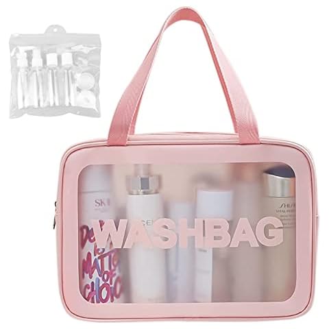HNQH Clear Toiletry Bag, Transparent Travel Wash Bag Come with 1 Set of Travel Dispenser Bottles, Waterproof Clear Cosmetic Bags for Woman Cover