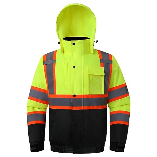 Kazsaifo KZJ-YELLOWLINK-3XL Reflective Jackets For Men Women Class 3 High Visibility Safety Jacket Hi Vis Winter Bomber Jacket cover