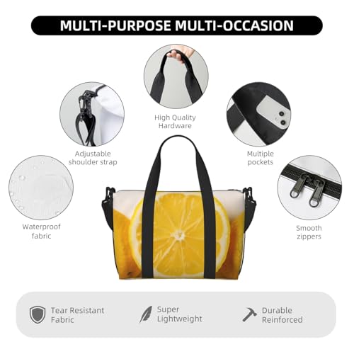 Travel Duffel Bag for Women, Large Shoulder Weekender Overnight Bag, Sport Gym Bag for Men, Carry On Tote Bags, Summer Lemon Luggage Bag for Travel Essentials4