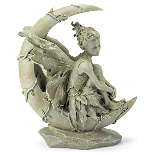 Napco Imports Resin Stone Fairy Moon Statue with Bronze Finish Teelie's Fairy Garden
