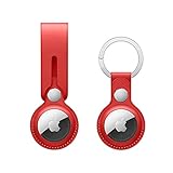 Set de Estuche Protector de Cuero PU para Llavero + Colgante Compatible con Airtags, Fácil De Sujetar a Cualquier Lugar, Funda Anticaída Protectora, Airtag NO Incluido (Rojo)