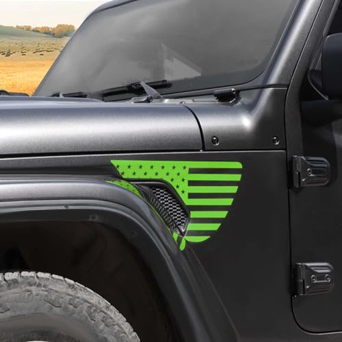Image of Side Fender Vent Sticker US Flag Decals Vinyl Sticker Compatible with Jeep Wrangler JL JLU Gladiator JT 4xe 2025-2018 2pcs Green