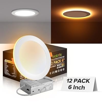 MAILCOS 12 Pack 6 Inch 5CCT LED Recessed Ceiling Light with Night Light, 2700K-5000K Selectable, Ultra-Thin Lighting, 12W=110W, 1050LM, Dimmable Canless Wafer Downlight ETL Certificated